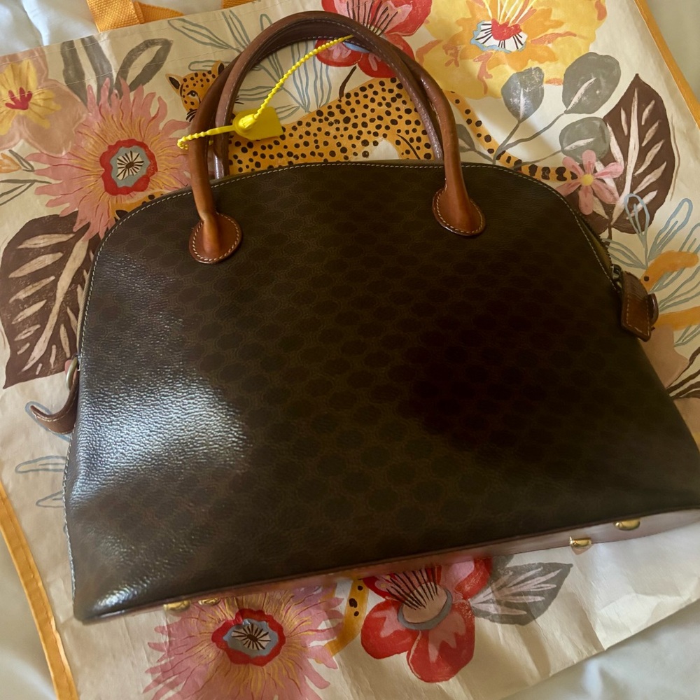 Auth Vintage Celine Macadam Top Handle Brown Bag